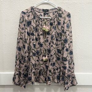 Jessica Simpson Blush with Floral Peasant Blouse with Tassel Neck Tie Medium